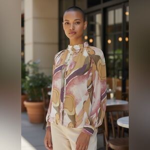 Chic Abstract Watercolor Gold Buttons  Blouse